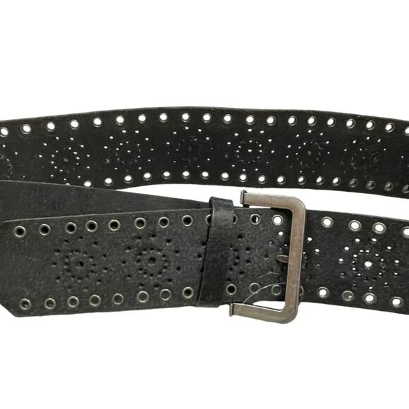 NEW Free People Buffalo Leather Black Perforated Belt M/L main image 7